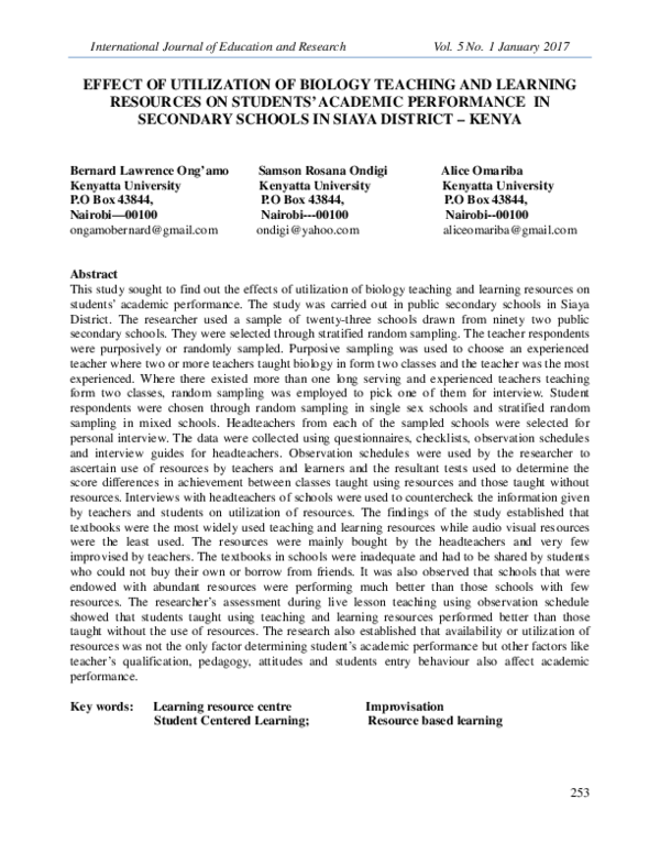 (PDF) Effect of utilization of biology teaching and learning resources ...