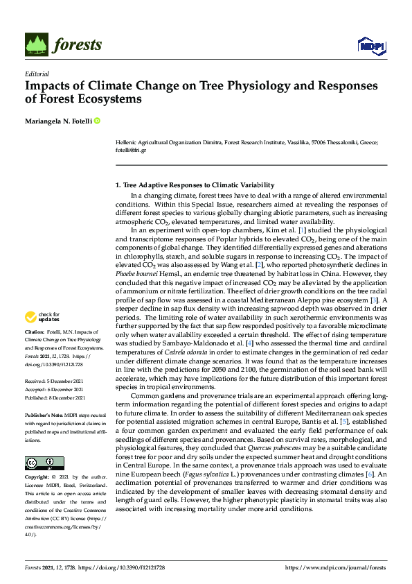 (PDF) Impacts of Climate Change on Tree Physiology and Responses of ...
