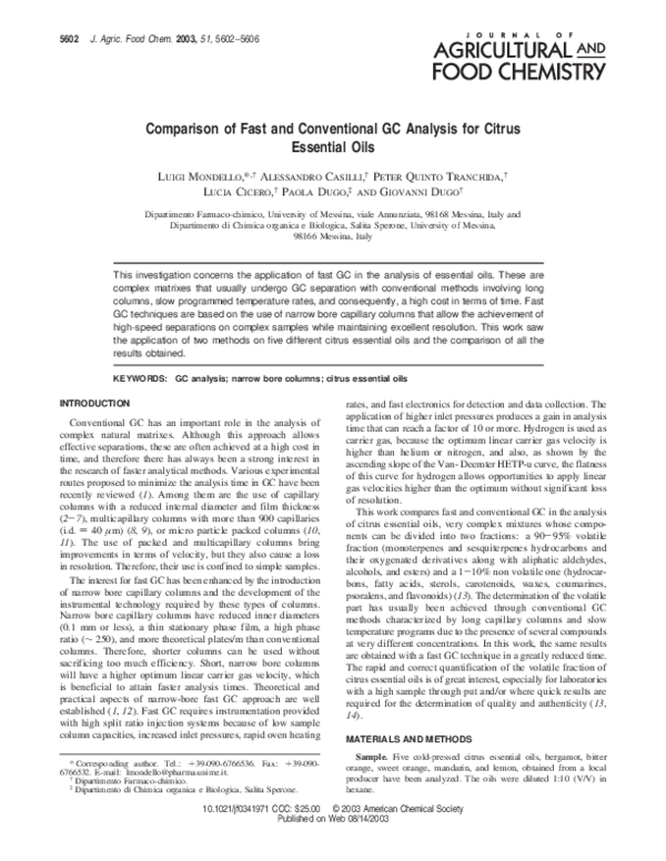(PDF) Comparison of Fast and Conventional GC Analysis for Citrus ...