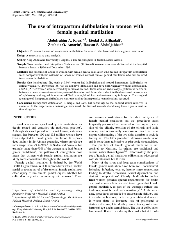 The Use Of Intrapartum Defibulation In Women With Female Genital ...