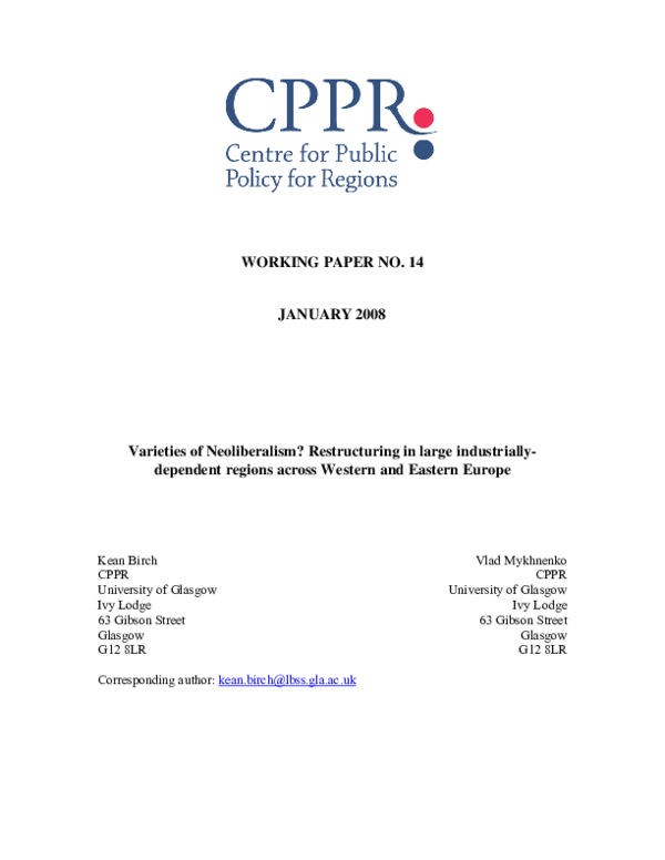 (PDF) Varieties of neoliberalism? Restructuring in large industrially ...