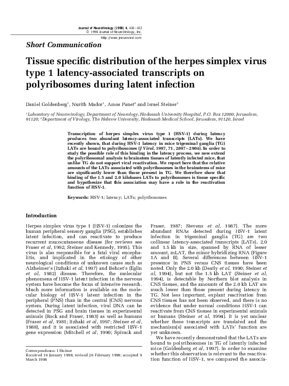 (PDF) Tissue specific distribution of the herpes simplex virus type 1 ...