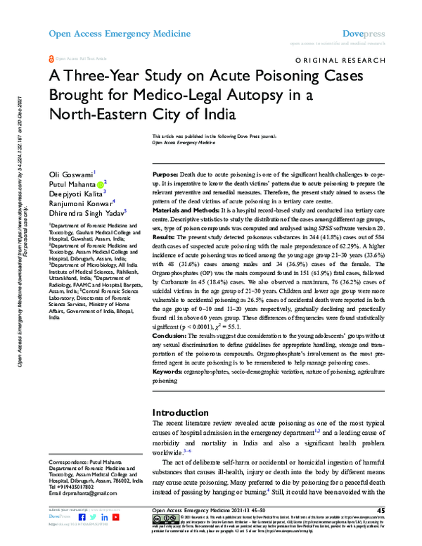 (PDF) A Three-Year Study on Acute Poisoning Cases Brought for Medico ...