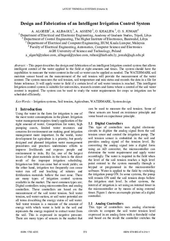 (PDF) Design and fabrication of an intelligent irrigation control