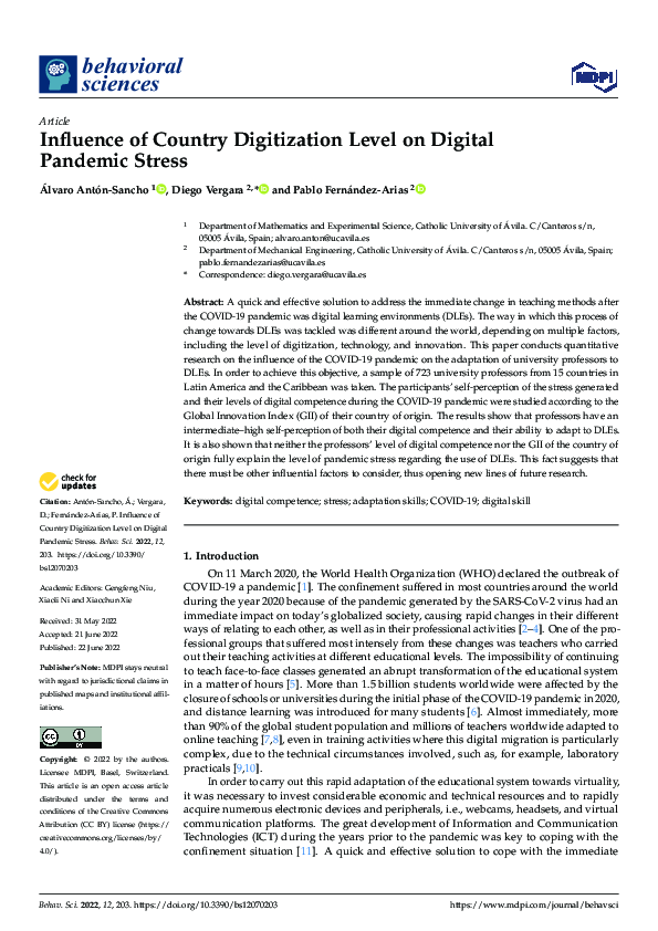 (PDF) Influence of Country Digitization Level on Digital Pandemic Stress