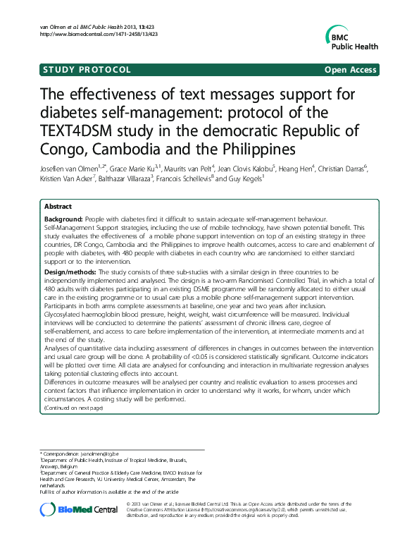 The effectiveness of text messages support for diabetes self-management ...