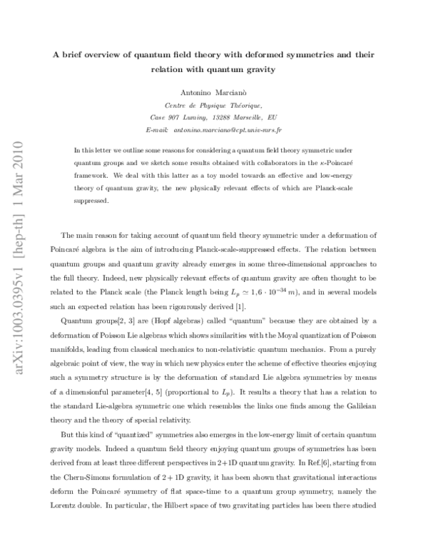 (PDF) A Brief Overview of Quantum Field Theory with Deformed Symmetries ...