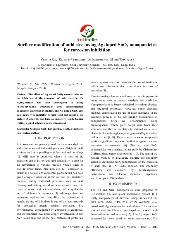 (PDF) Surface modification of mild steel using Ag doped SnO2 ...