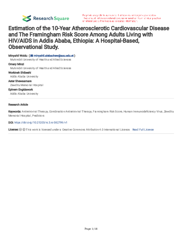 (PDF) Estimation of the 10-Year Atherosclerotic Cardiovascular Disease ...