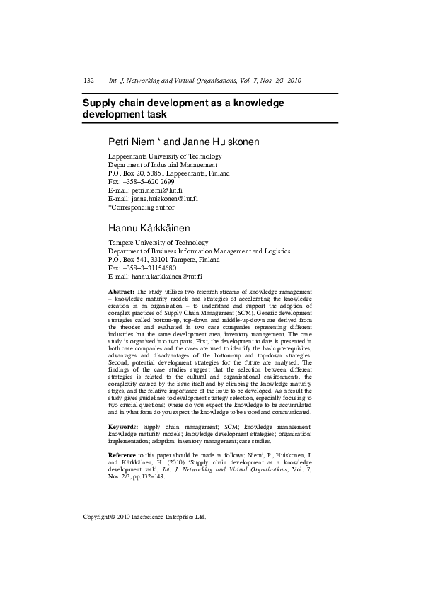 (PDF) Supply chain development as a knowledge development task