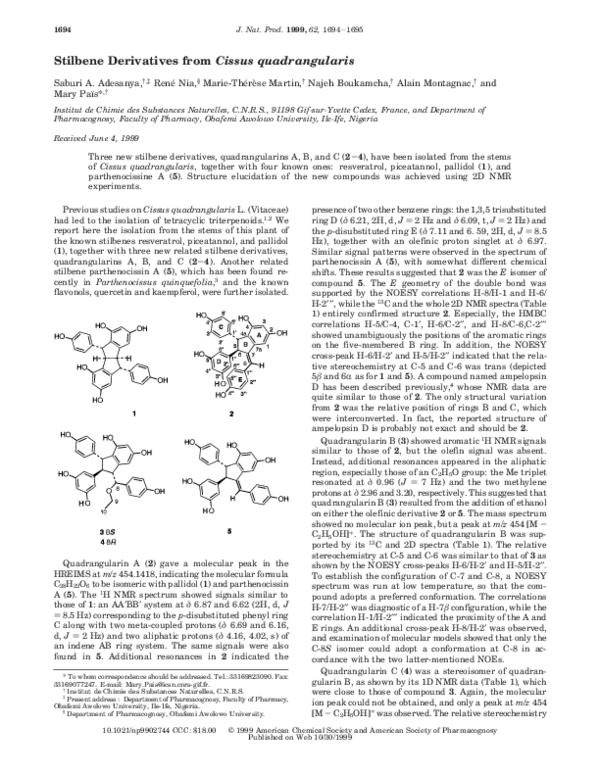 (PDF) Stilbene Derivatives from Cissus quadrangularis