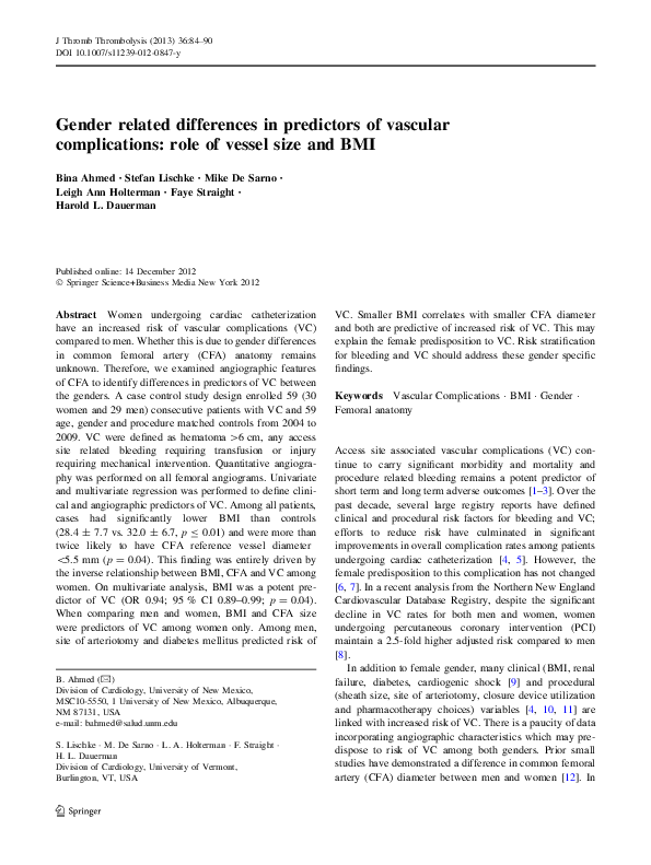 (PDF) Gender related differences in predictors of vascular ...