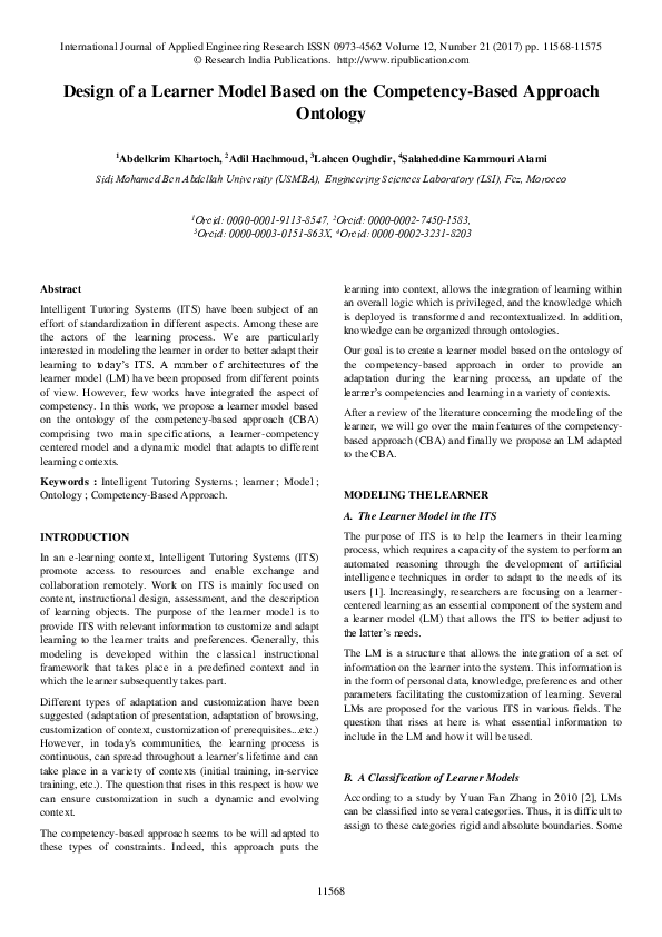 (PDF) Design of a Learner Model Based on the Competency-Based Approach ...