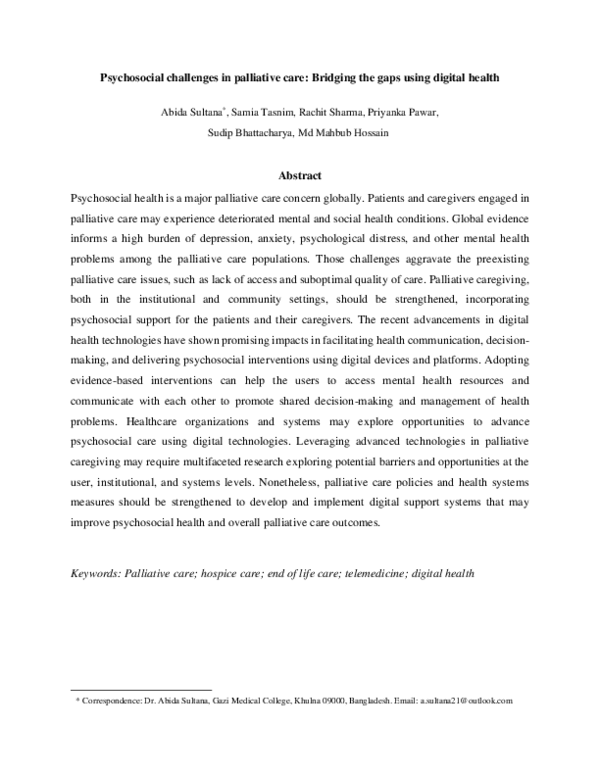 (PDF) Psychosocial challenges in palliative care: Bridging the gaps ...