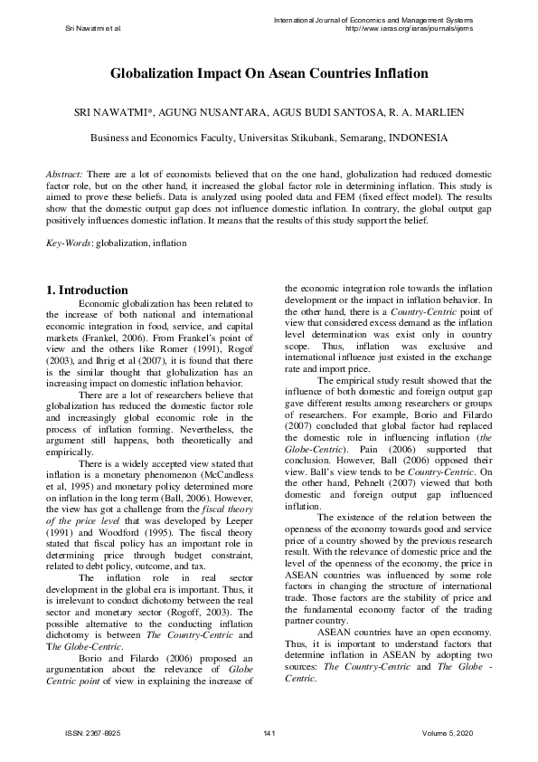 (PDF) Globalization Impact On Asean Countries Inflation