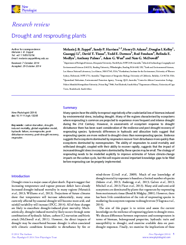 (PDF) Drought and resprouting plants