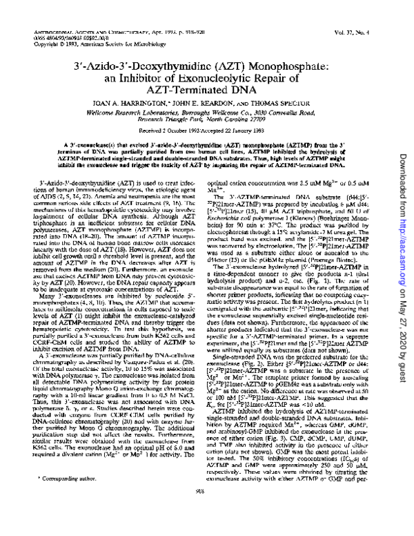 (PDF) 3'-azido-3'-deoxythymidine (AZT) monophosphate: an inhibitor of ...