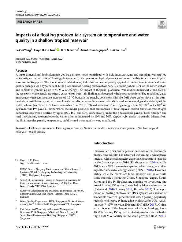 (PDF) Impacts of a floating photovoltaic system on temperature and ...