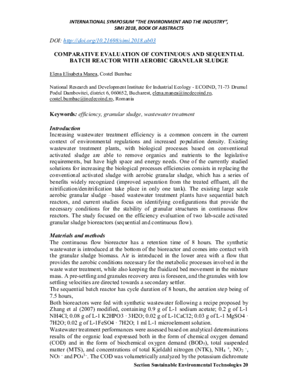 (PDF) Comparative Evaluation of Continuous and Sequential Batch Reactor ...