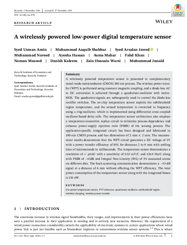 (PDF) A wirelessly powered low‐power digital temperature sensor