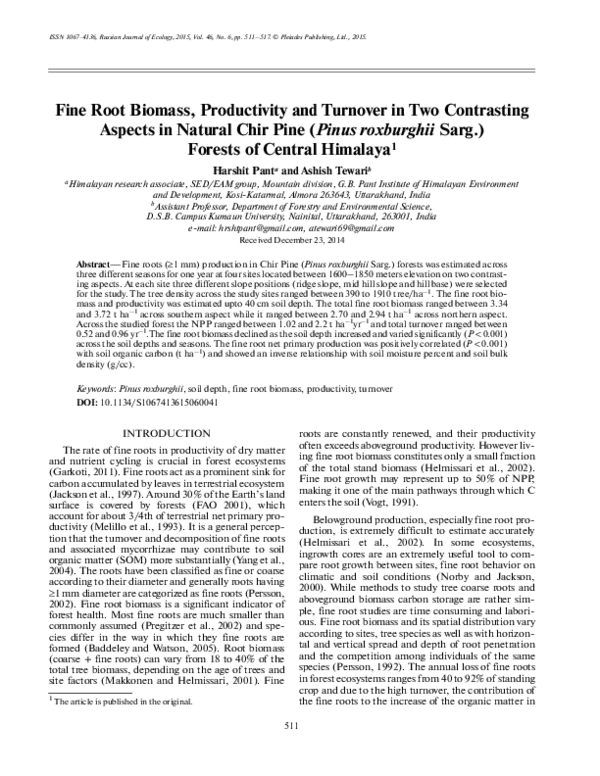 (PDF) Fine root biomass, productivity and turnover in two contrasting ...