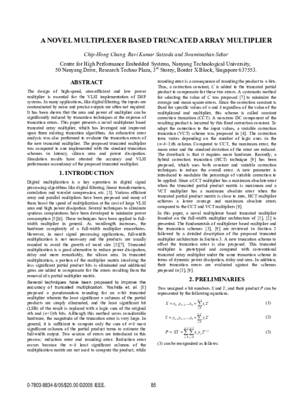 (PDF) A Novel Multiplexer Based Truncated Array Multiplier