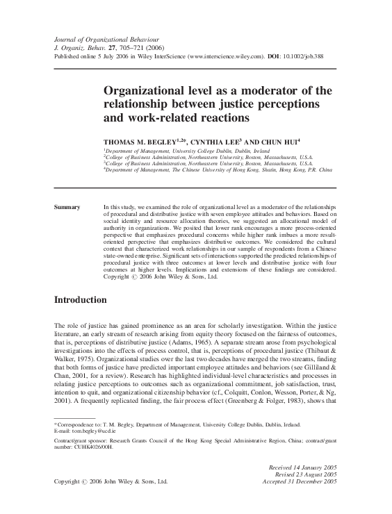 (PDF) Organizational level as a moderator of the relationship between ...