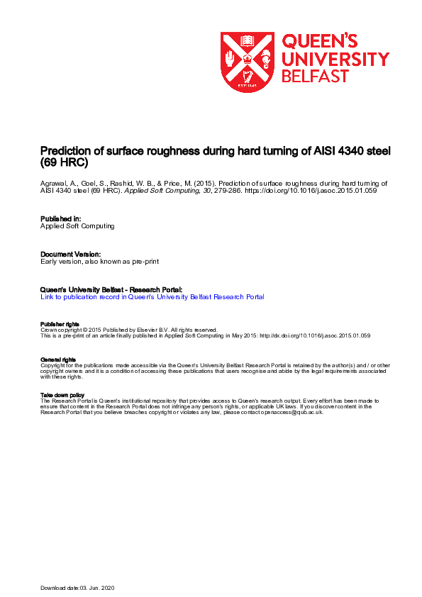 (PDF) Prediction of surface roughness during hard turning of AISI 4340 ...