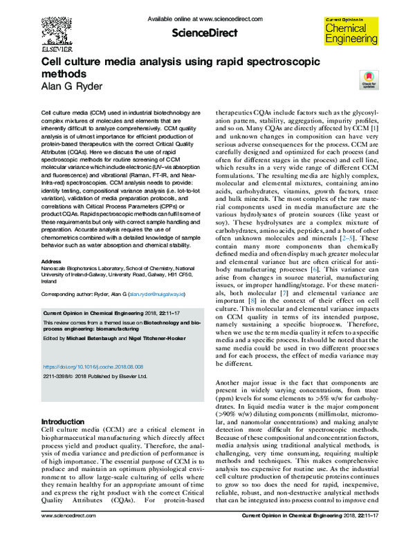 (PDF) Cell culture media analysis using rapid spectroscopic methods