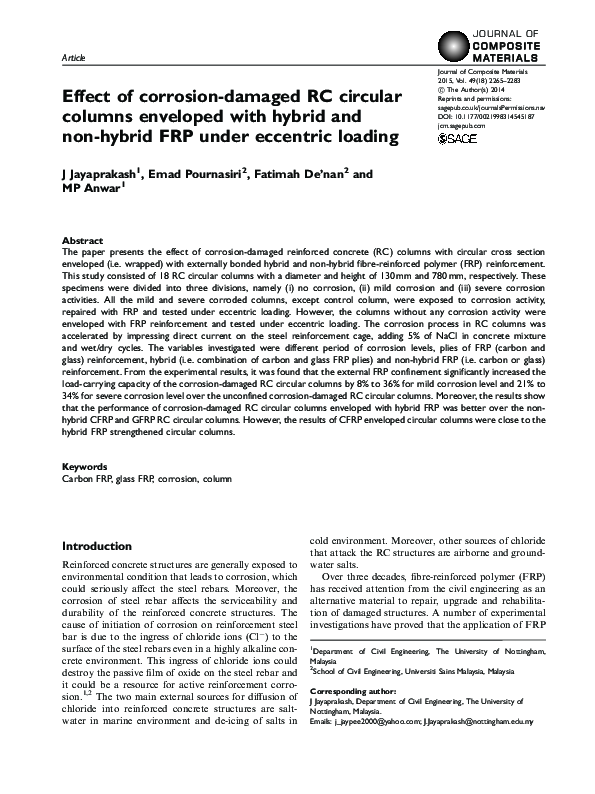 (PDF) Effect of corrosion-damaged RC circular columns enveloped with ...
