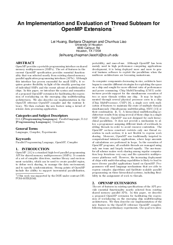 (PDF) An implementation and evaluation of thread subteam for openmp ...