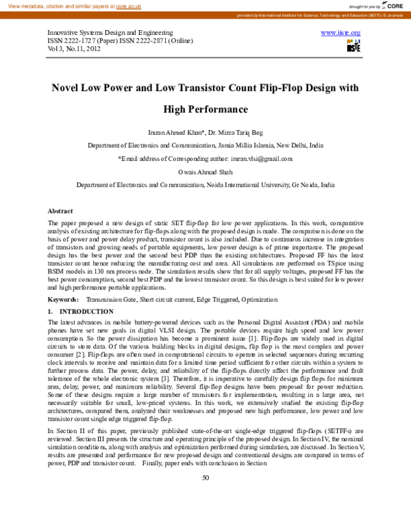 (PDF) Novel Low Power and Low Transistor Count Flip-Flop Design with ...
