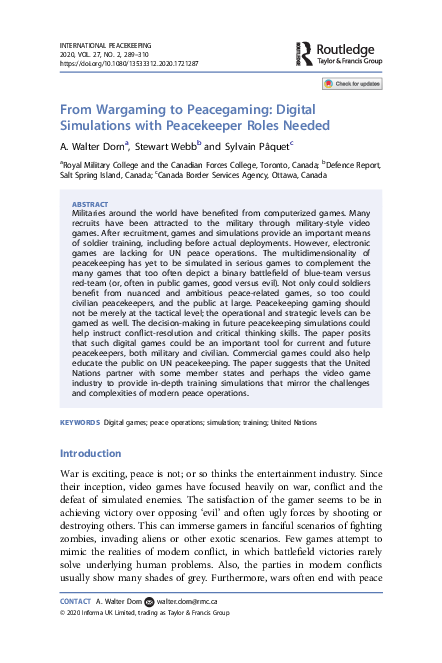 (PDF) From Wargaming to Peacegaming: Digital Simulations with ...