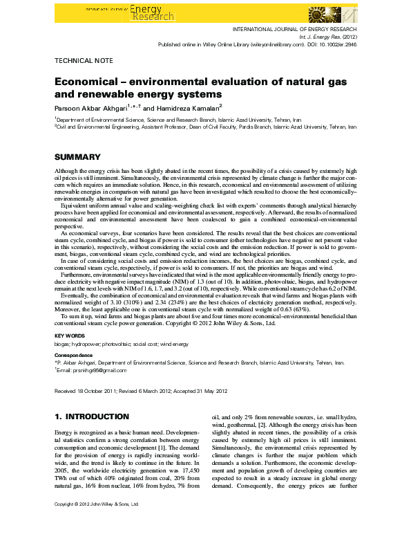 (PDF) Economical - environmental evaluation of natural gas and ...