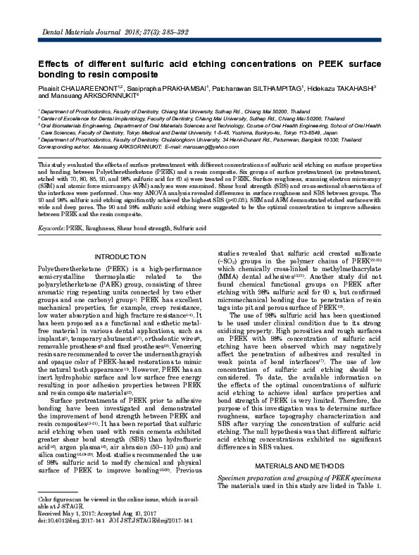 (PDF) Effects of different sulfuric acid etching concentrations on PEEK