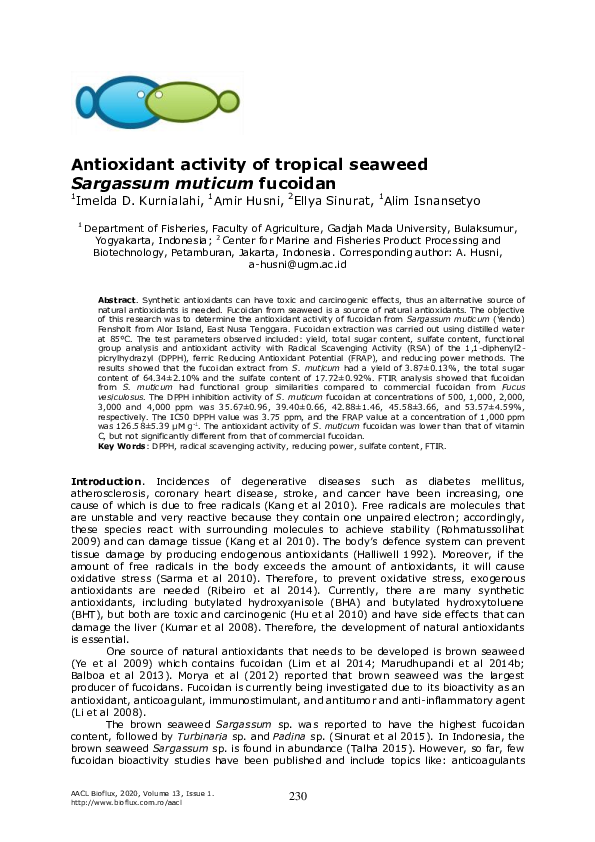 (PDF) Antioxidant activity of tropical seaweed Sargassum muticum