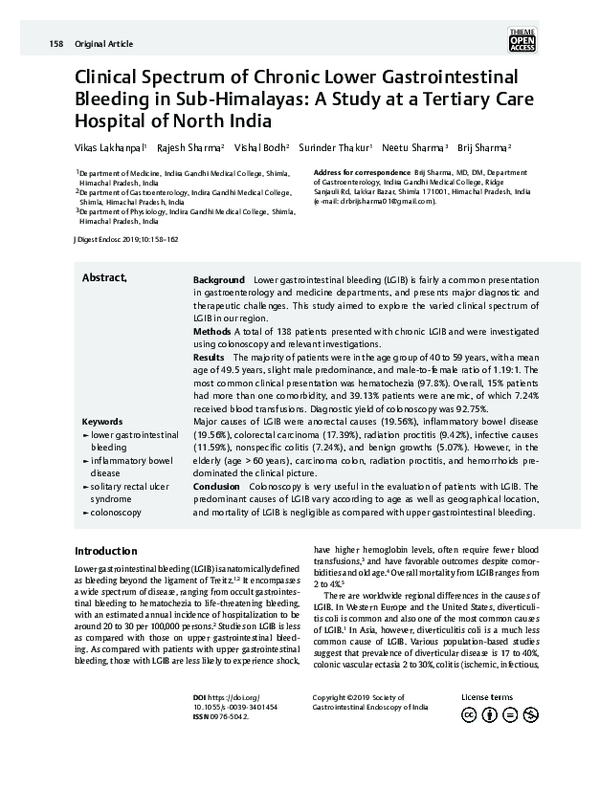 (PDF) Clinical Spectrum of Chronic Lower Gastrointestinal Bleeding in ...
