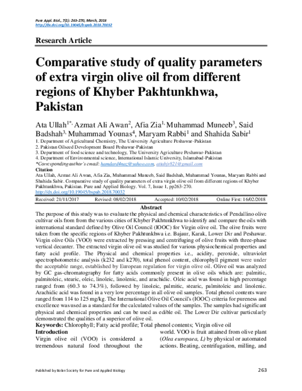 (PDF) Comparative study of quality parameters of extra virgin olive oil ...