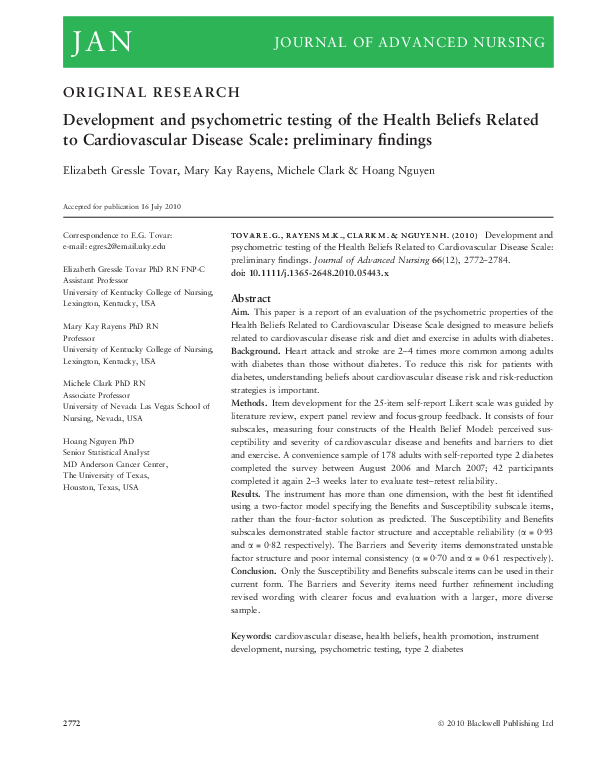 (PDF) Development and psychometric testing of the Health Beliefs ...