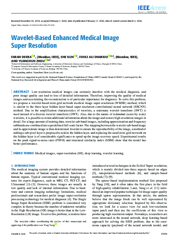 (PDF) Wavelet-Based Enhanced Medical Image Super Resolution