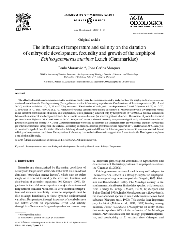 (PDF) The influence of temperature and salinity on the duration of ...