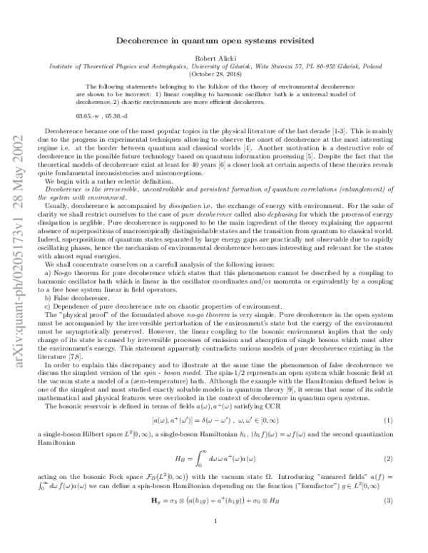 (PDF) Decoherence in quantum open systems revisited