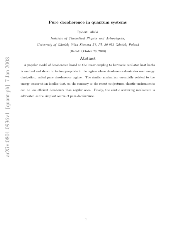(PDF) Pure Decoherence in Quantum Systems