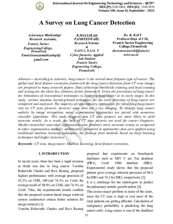 (PDF) A Survey on Lung Cancer Detection