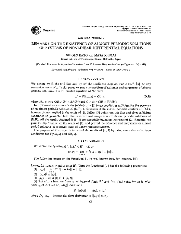 (PDF) Remarks on the existence of almost periodic solutions of systems ...