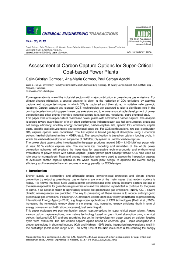 Pdf Assessment Of Carbon Capture Options For Super Critical Coal Pdf Assessment Of Carbon Capture Options For Super Critical Coal