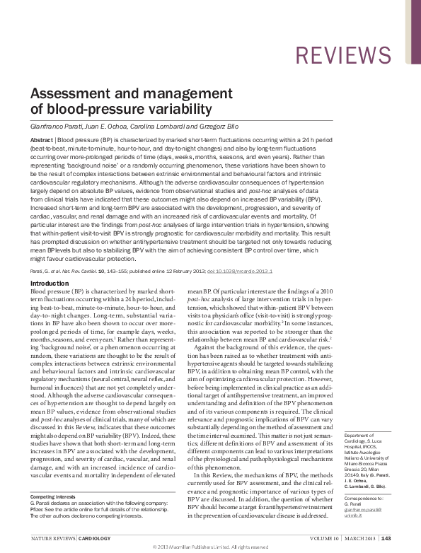 (PDF) Assessment and management of blood-pressure variability