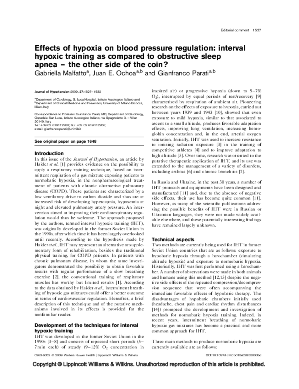 (PDF) Effects of hypoxia on blood pressure regulation: interval hypoxic ...