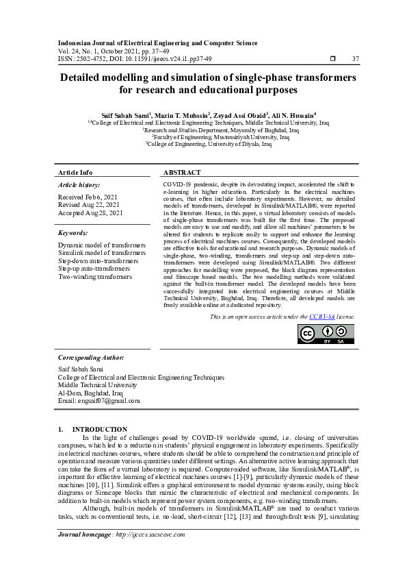 (PDF) Detailed modelling and simulation of single-phase transformers ...