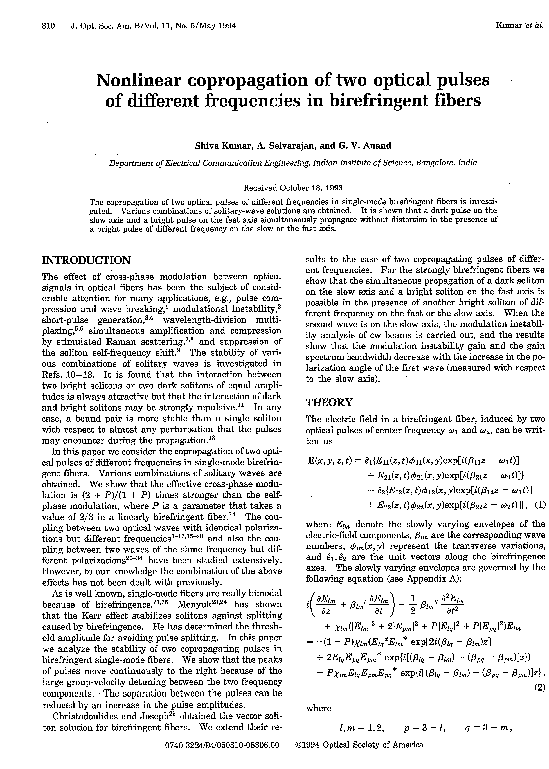 (PDF) Nonlinear copropagation of two optical pulses of different ...